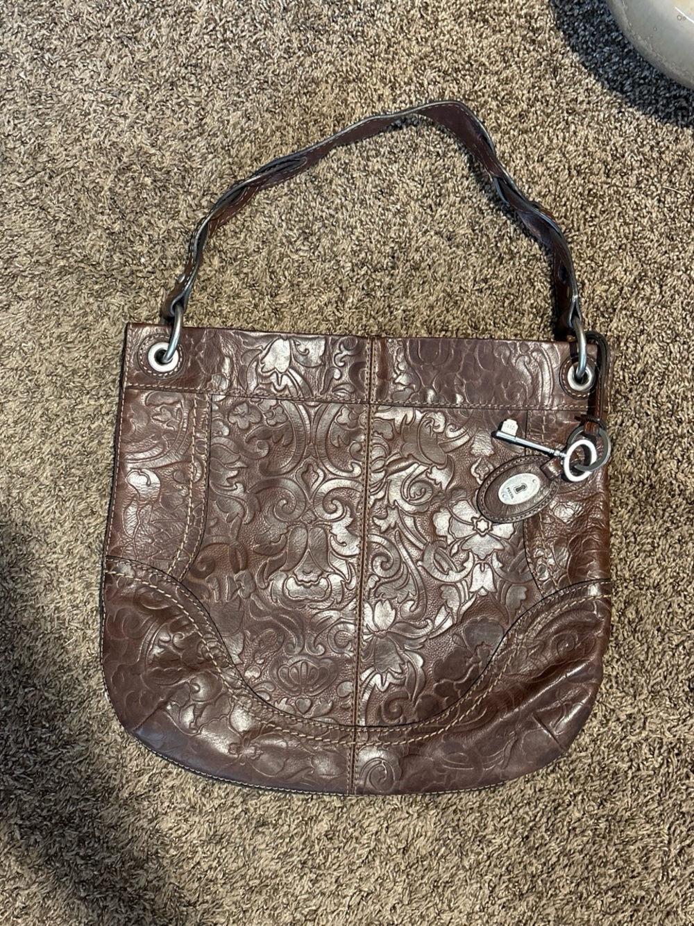 vintage Fossil Winslet Tooled Leather Hobo Shoulder Bag